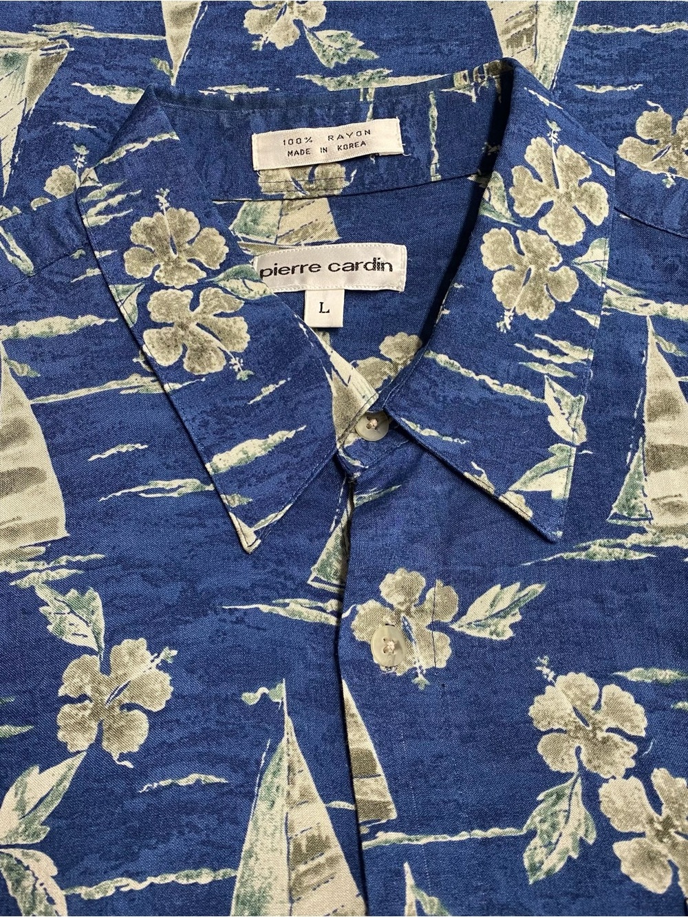 Pierre Cardin Men’s Blue Floral Sailboat Casual Shirt Size Large